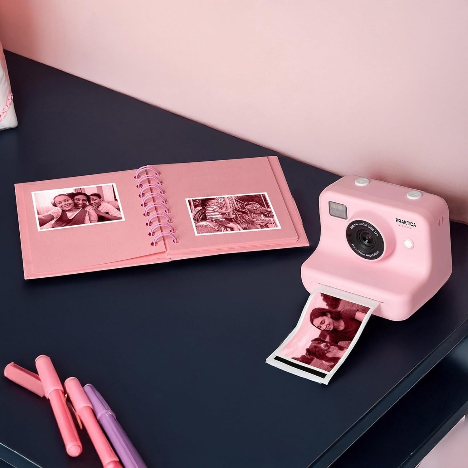 Kids Instant Print Sticker Camera Dual Lens 120 Stickers SD Card