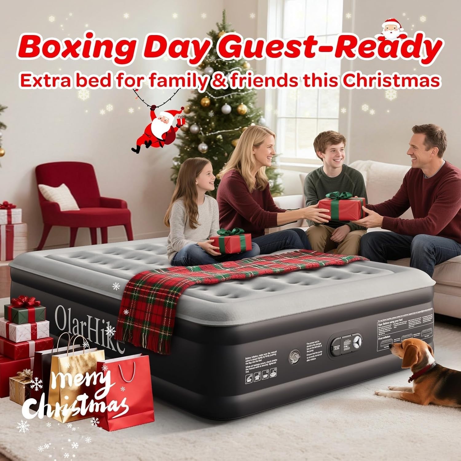 Luxury King Air Mattress Built-In Pump 46cm High Flocked Guest Bed