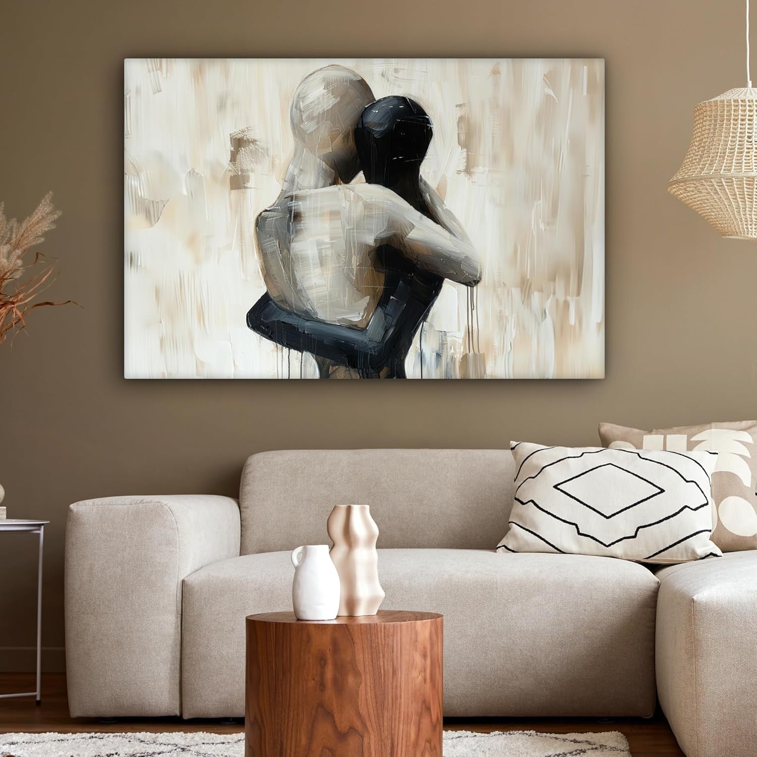 Large Abstract People Canvas Wall Art 120x80cm Beige Modern Living Room