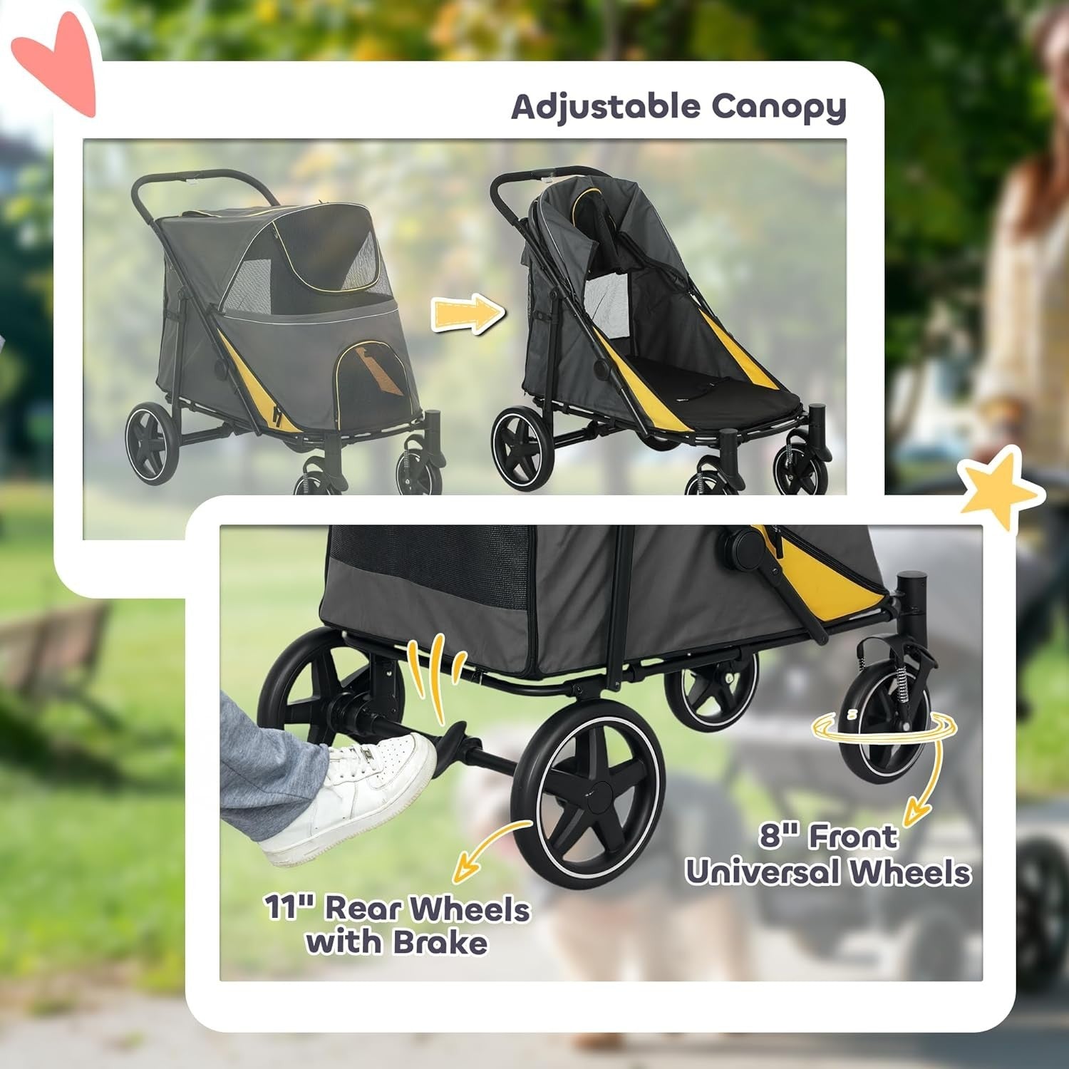 Large Dog Stroller Foldable Pet Pushchair Buggy 30kg Dark Grey
