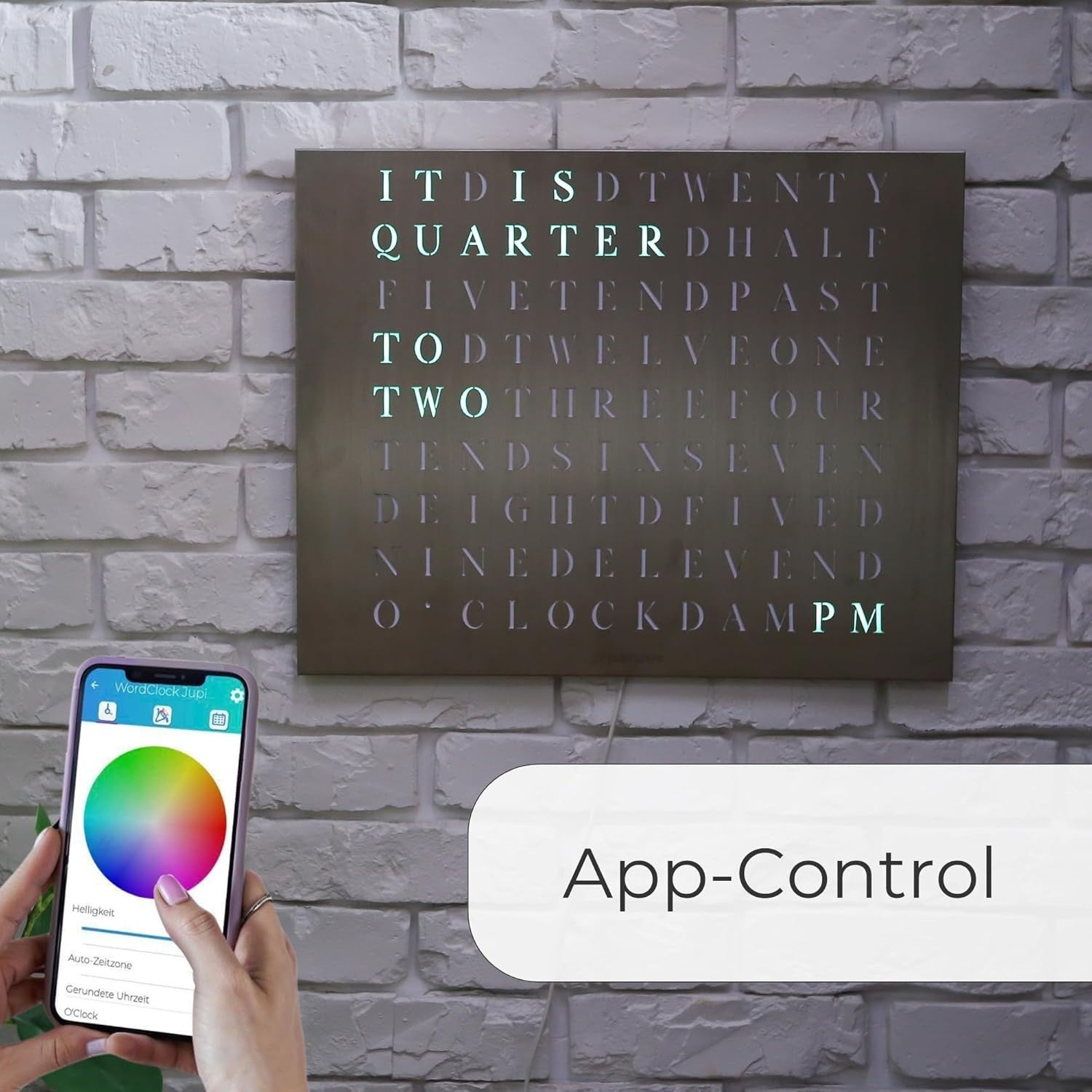 Digital LED Word Clock Wall Art – Smart Wi-Fi Controlled Modern Home Decor