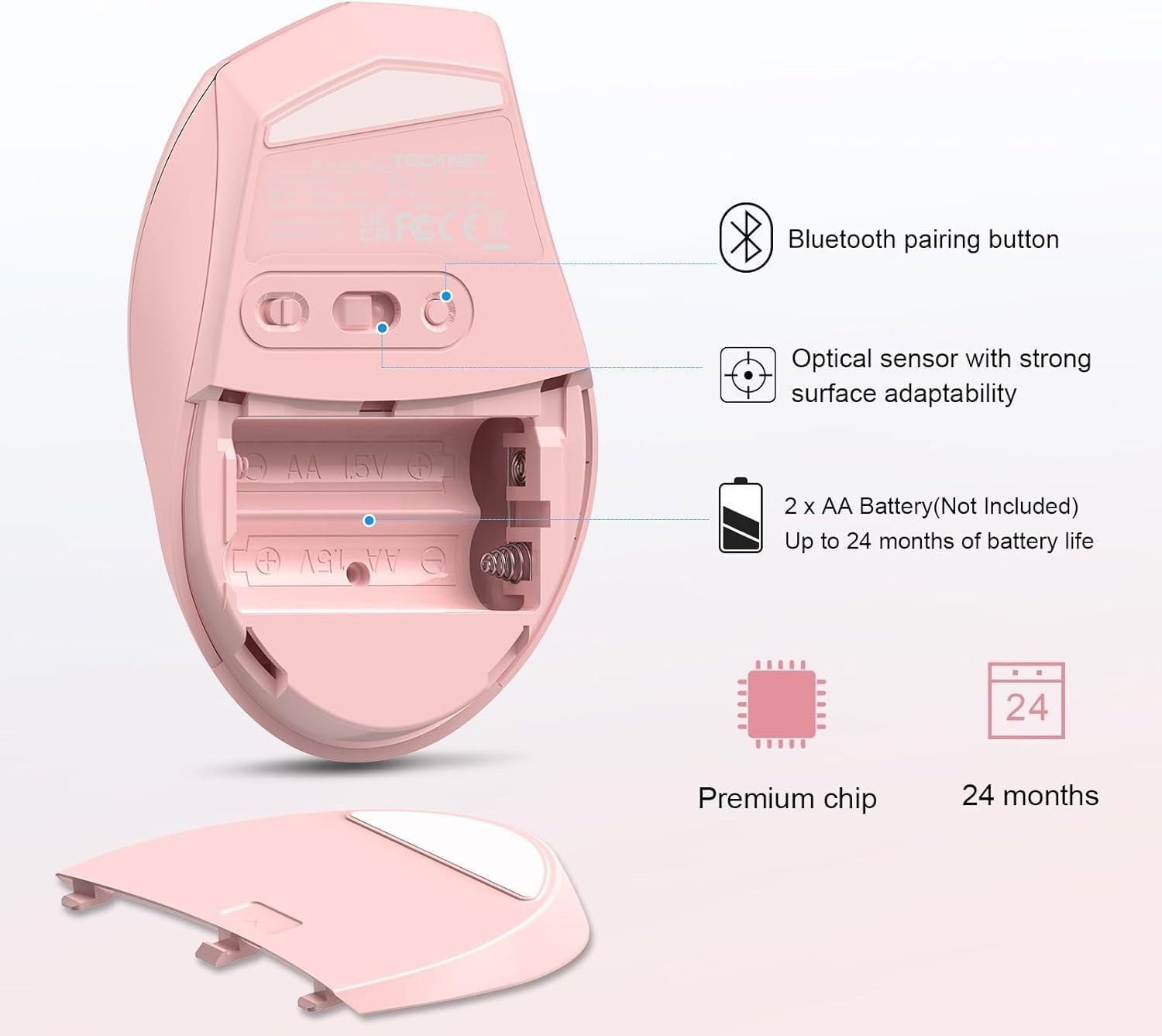 Wireless Bluetooth Mouse 4800DPI Silent Ergonomic Long Battery Pink