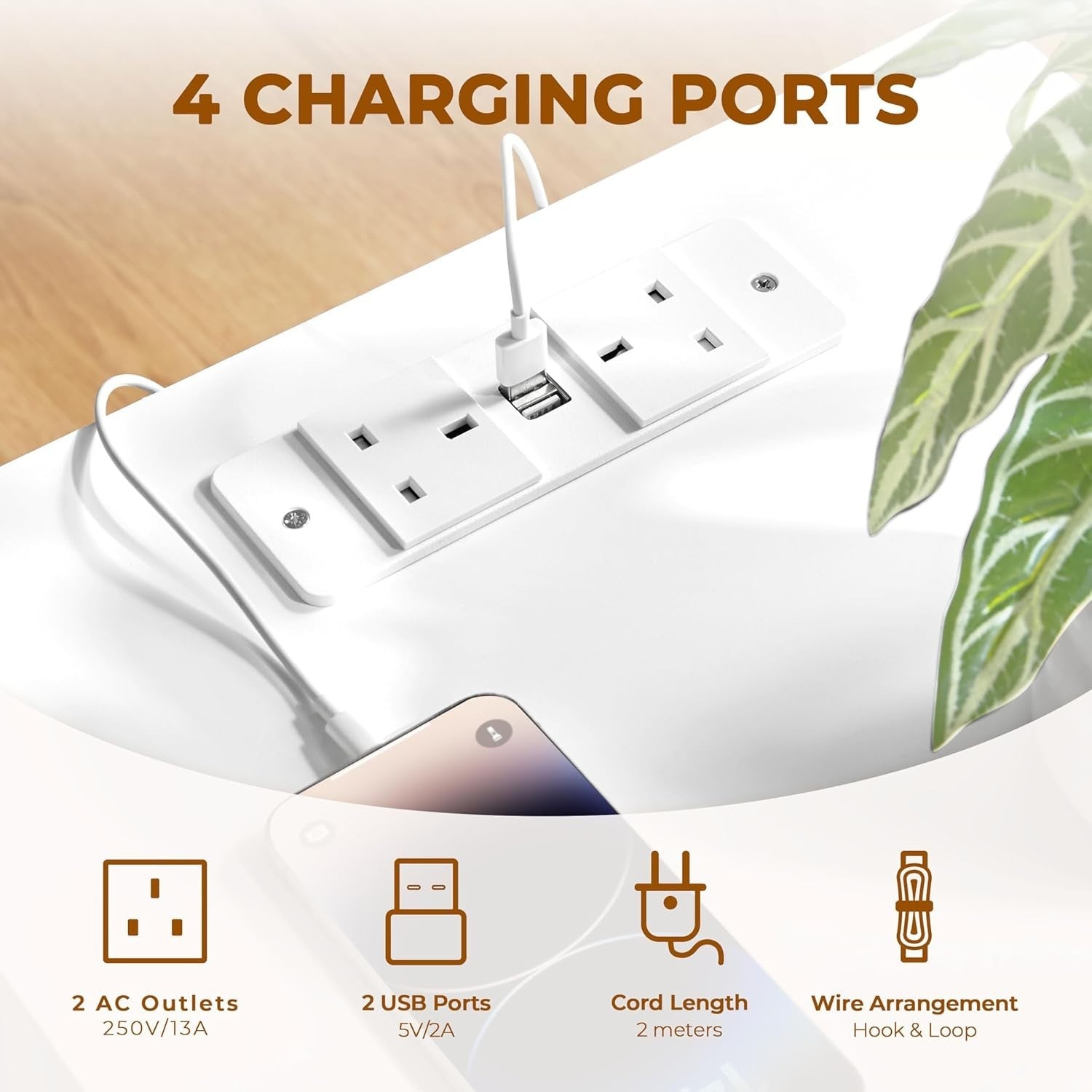 Drawer Bedside Table with Charging Station & USB Ports – White Modern Nightstand