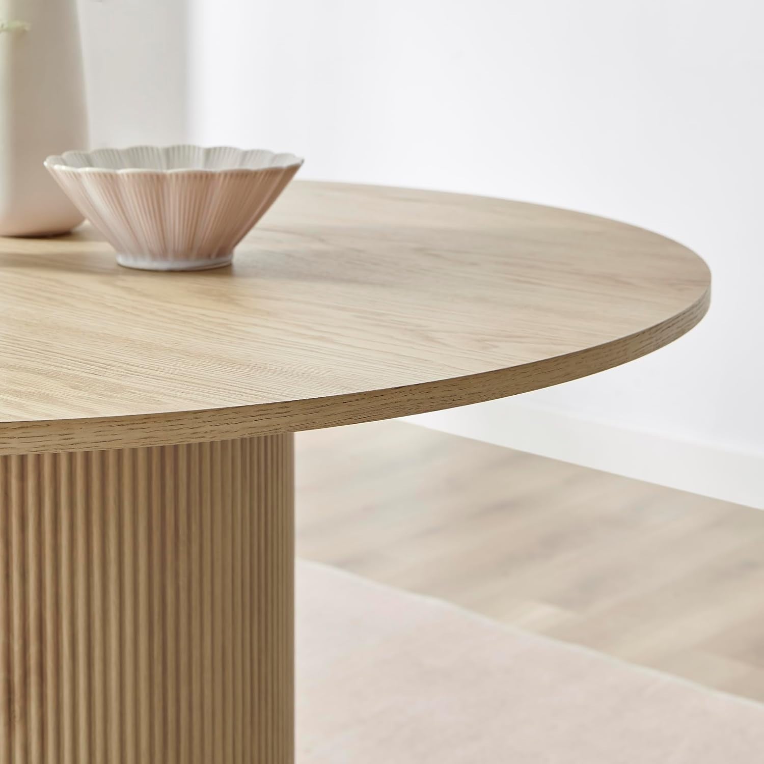 Oak Round Pedestal Dining Table 120cm 4-6 Seat Modern Scandi Japandi