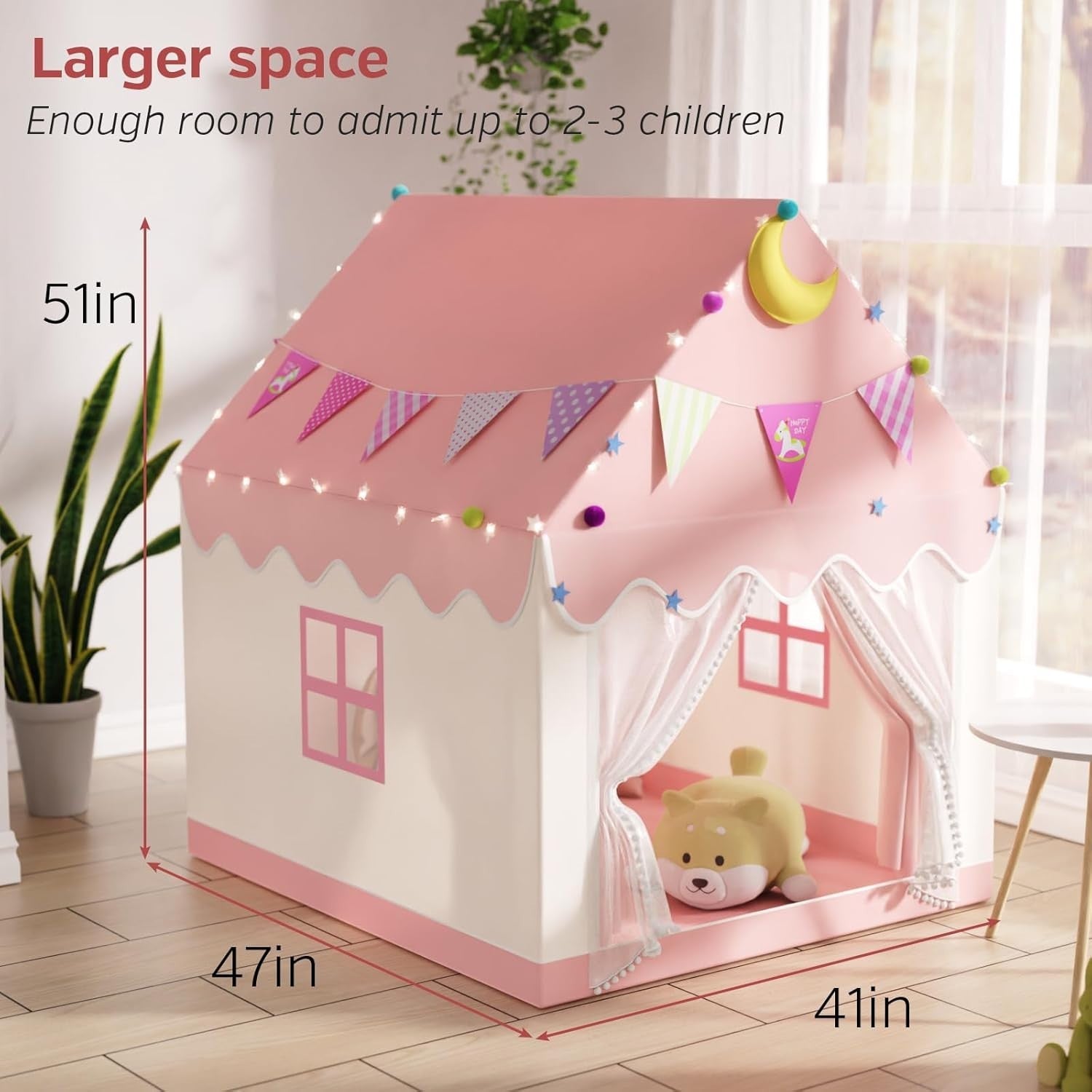 Large Kids Play Tent Indoor Outdoor w Star Lights Double Curtains