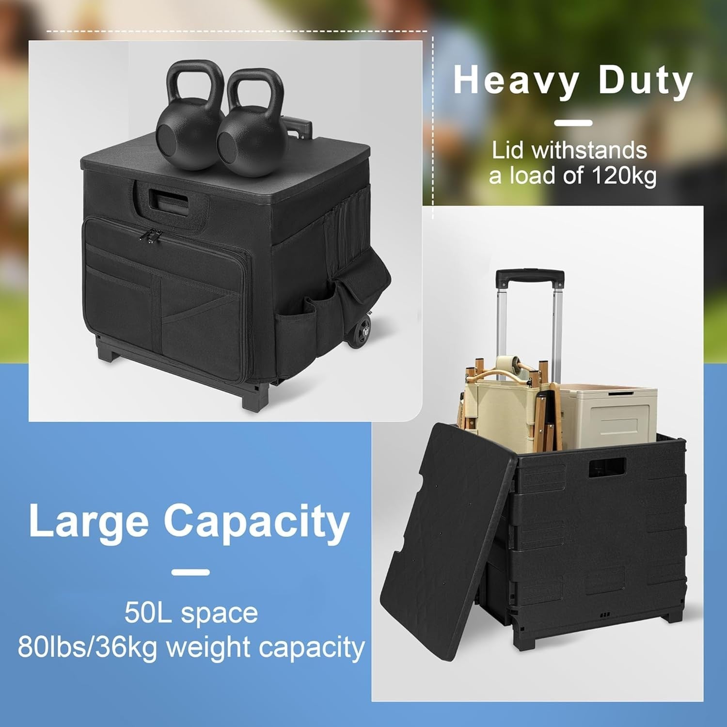 Heavy-Duty Folding Trolley Box Cart with Wheels & Expandable Storage