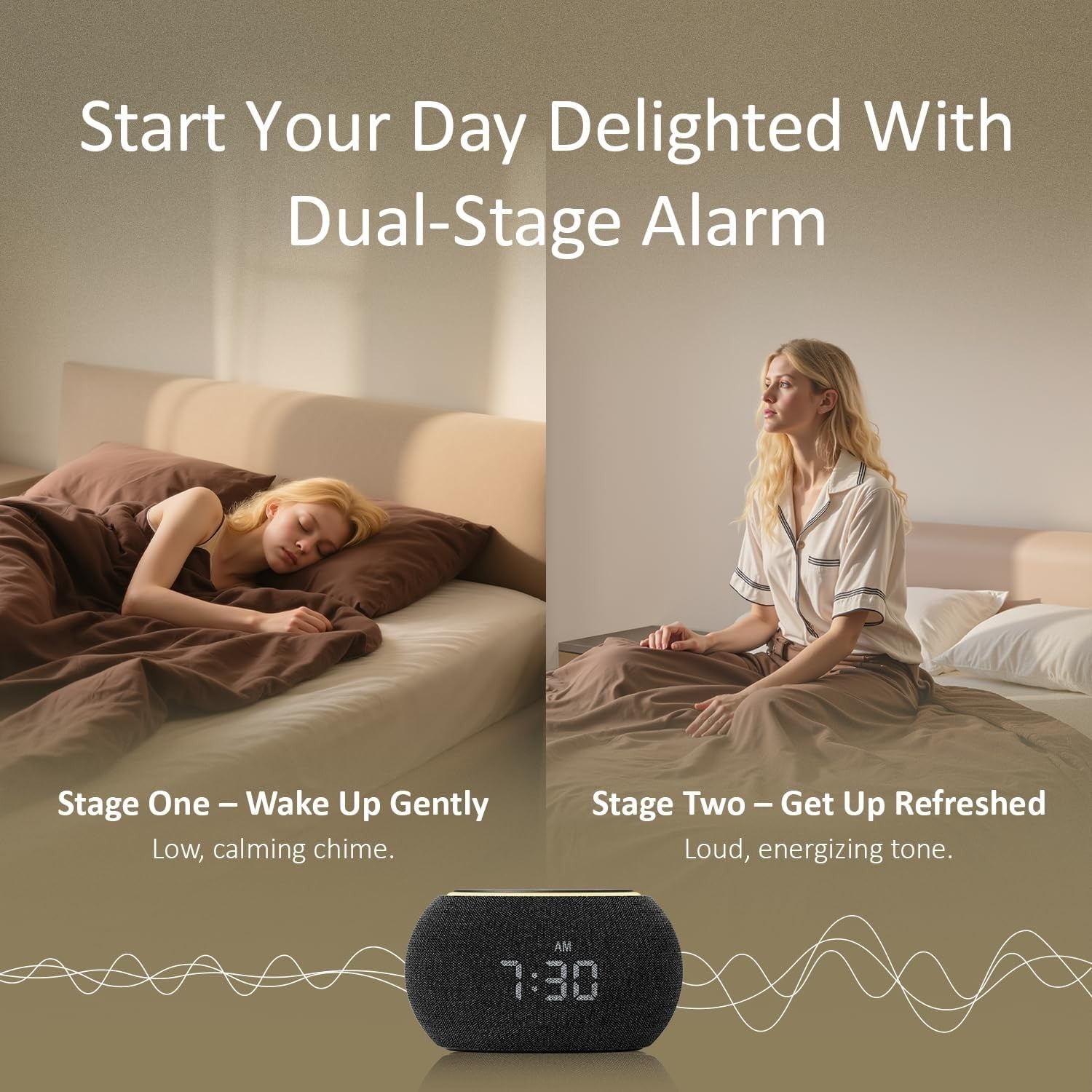 Dual-Stage Alarm Clock & 507 Sound White Noise Machine for Sleep