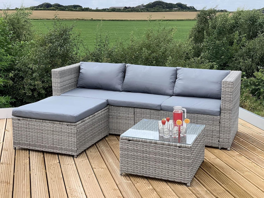 Outdoor Rattan Corner Sofa Set - Modular 4-Piece Patio Lounge, Weatherproof