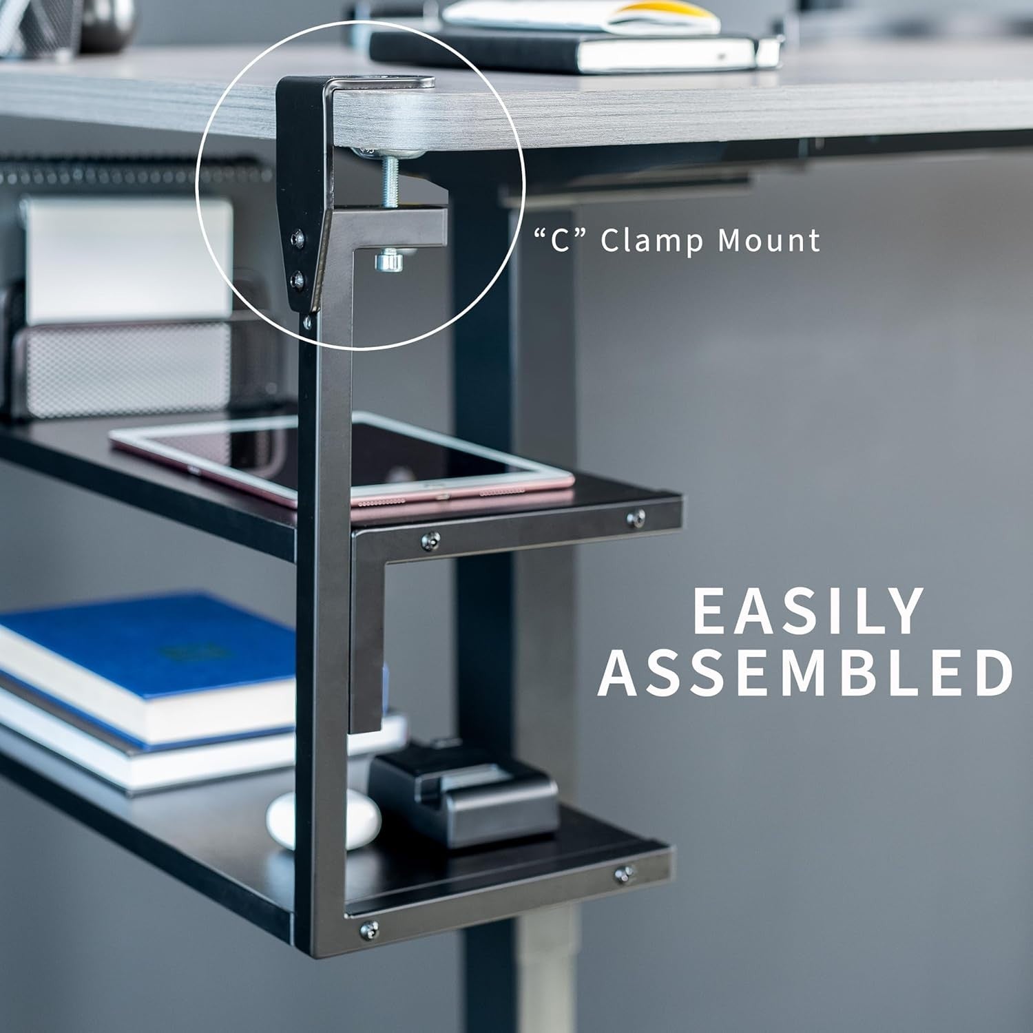 Clamp-On Desk Shelf 2-Tier 61cm Above/Below Mount Storage Organizer Black