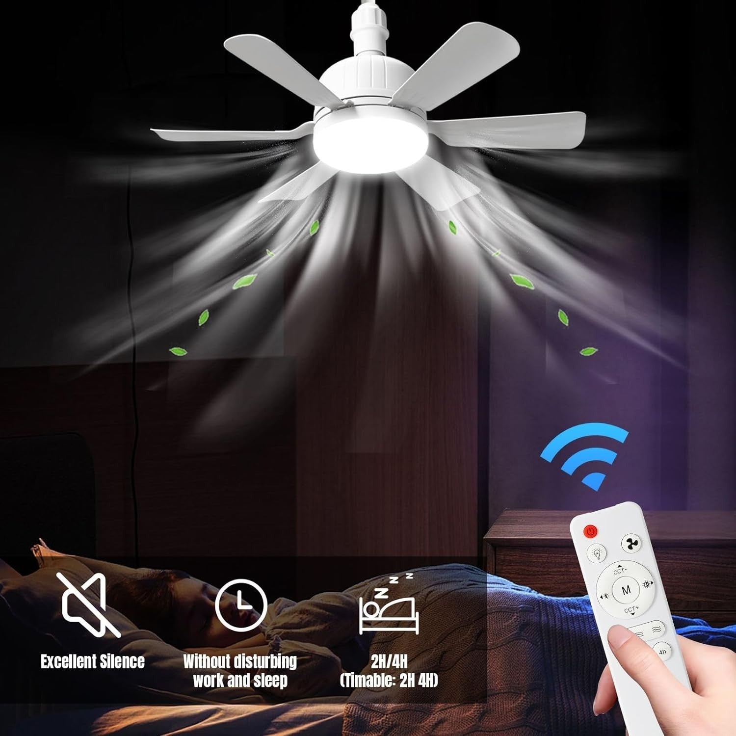 46cm Ceiling Fan Light, E27 Bulb, 3-Speed, Remote, Dimmable LED