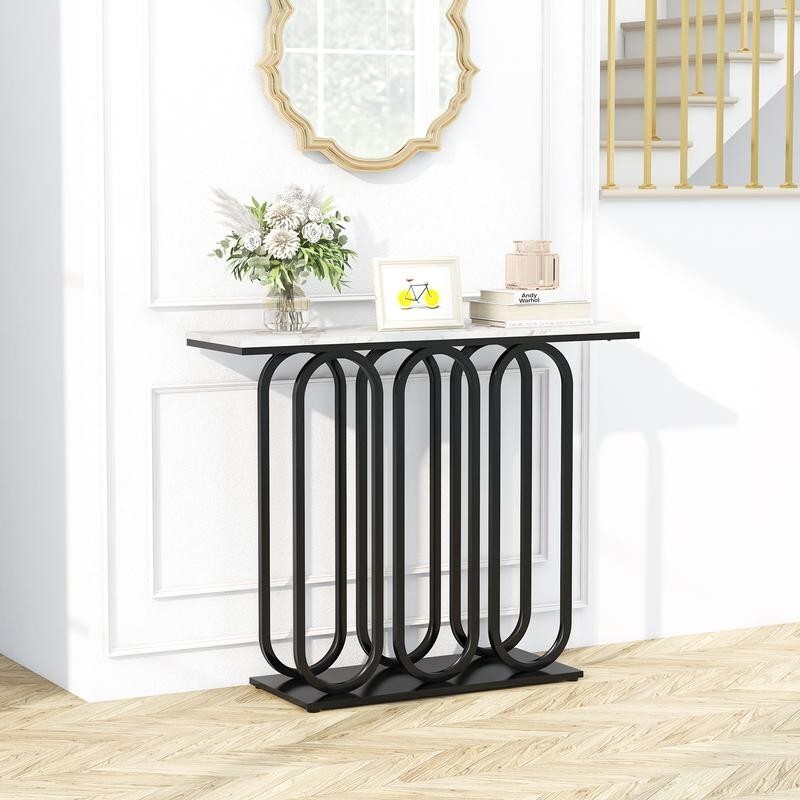 Modern Faux Marble Console Table – 100CM Entryway Hallway Shelf w/ Foot Pads