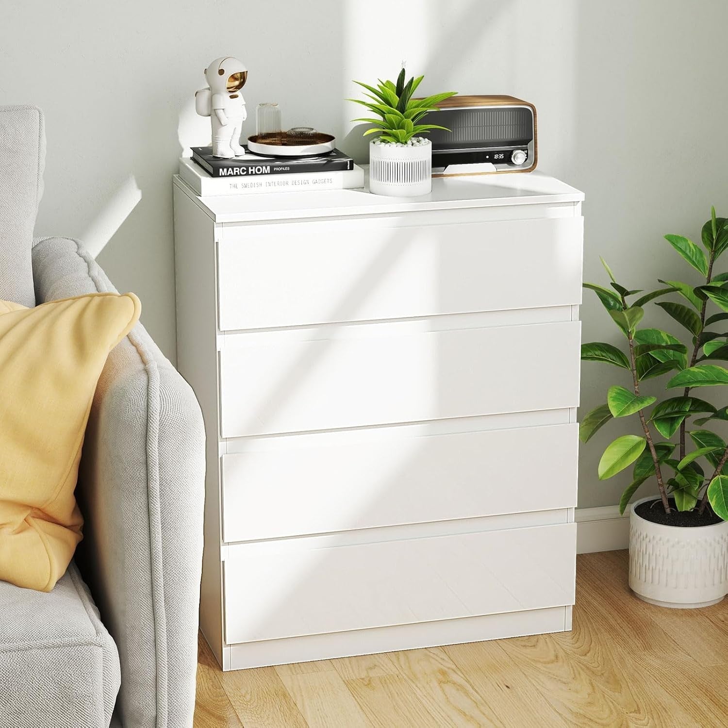 White High Gloss 4 Drawer Chest Modern Storage Unit for Bedroom 70x89cm