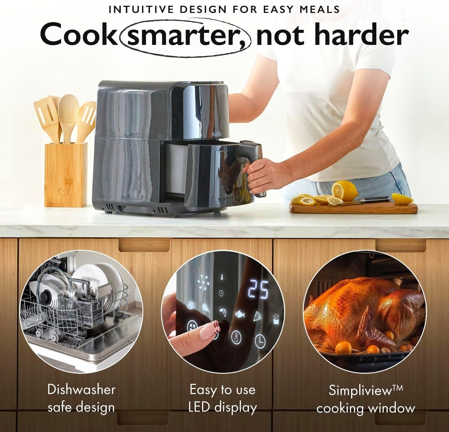 Compact Air Fryer 6.3L Digital Touchscreen, 8 Presets, Adjustable Temp