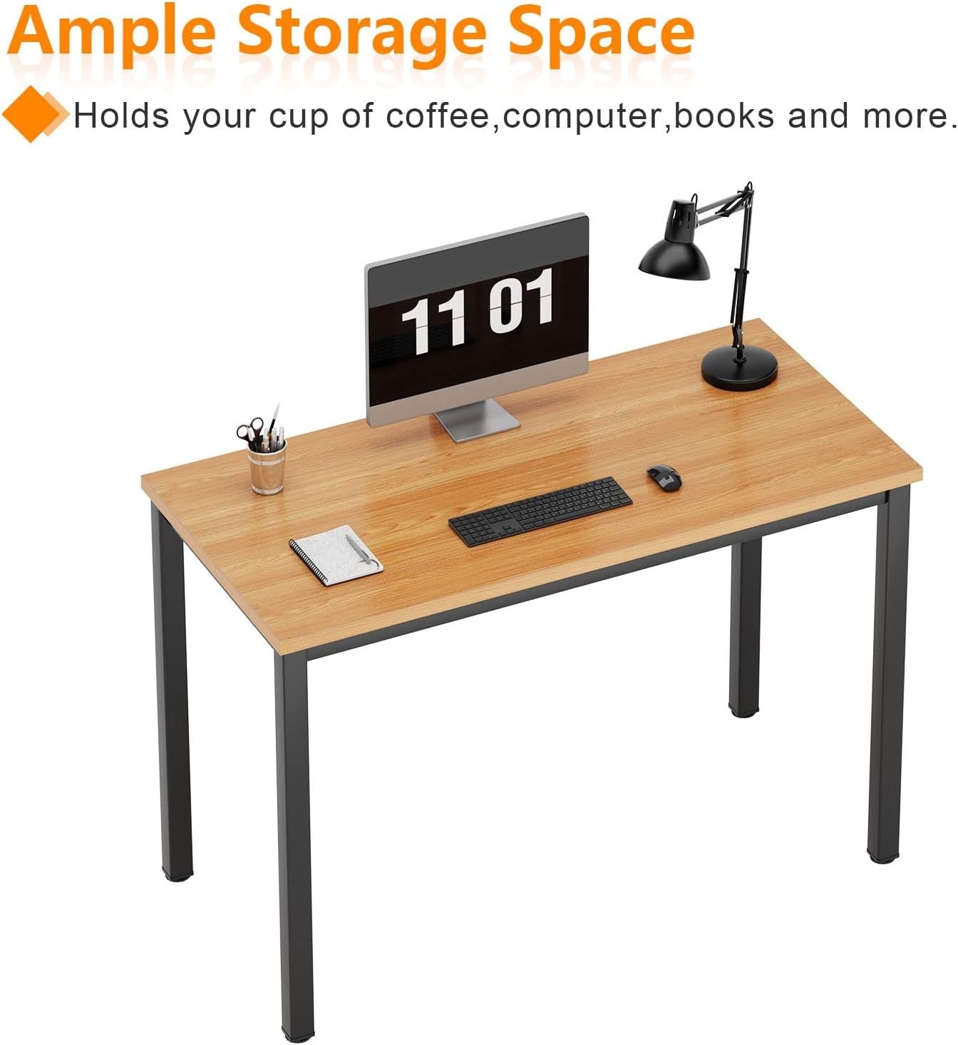 Teak & Black Computer Desk 80x40cm Metal Frame Home Office Table