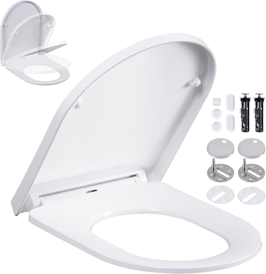 White D Shape Toilet Seat Quick Release Anti-Bacterial Top Fix 46x36cm
