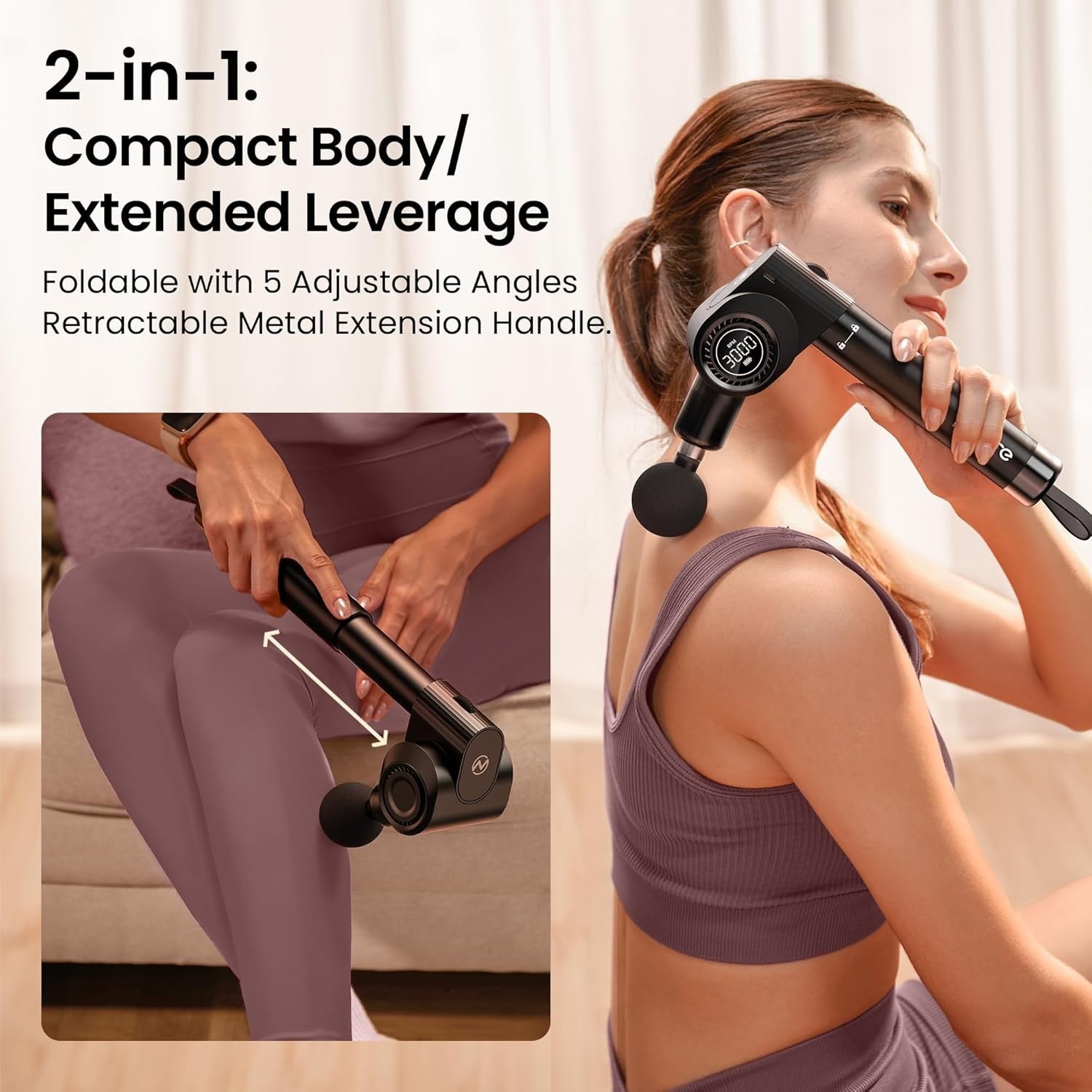 Deep Tissue Massage Gun Long Handle 32 Speeds Foldable Pain Relief Percussion