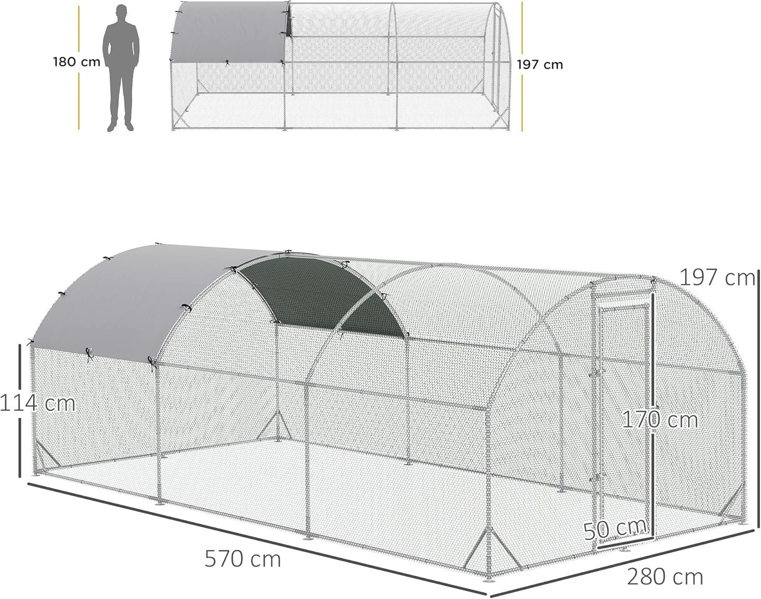 Walk In Chicken Run 5.7x2.8x2m Galvanised Steel Coop Cage Cover