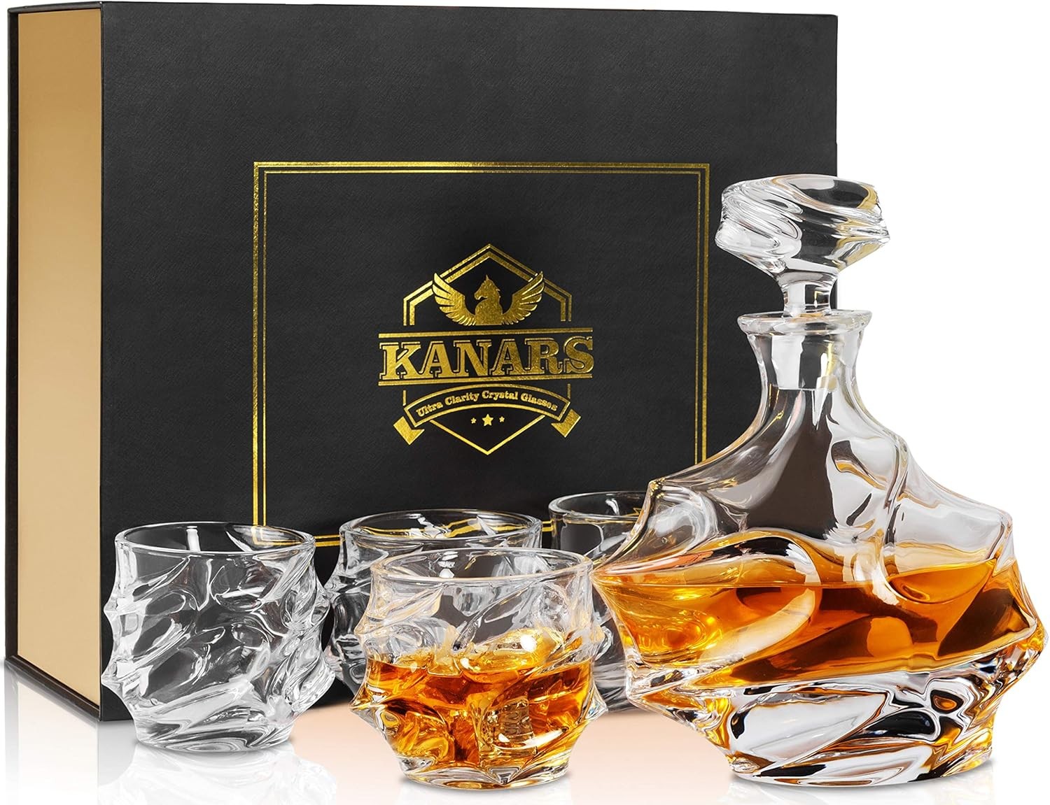 Luxury Crystal Whisky Decanter Set 750ml with 4 Tumblers Gift Box