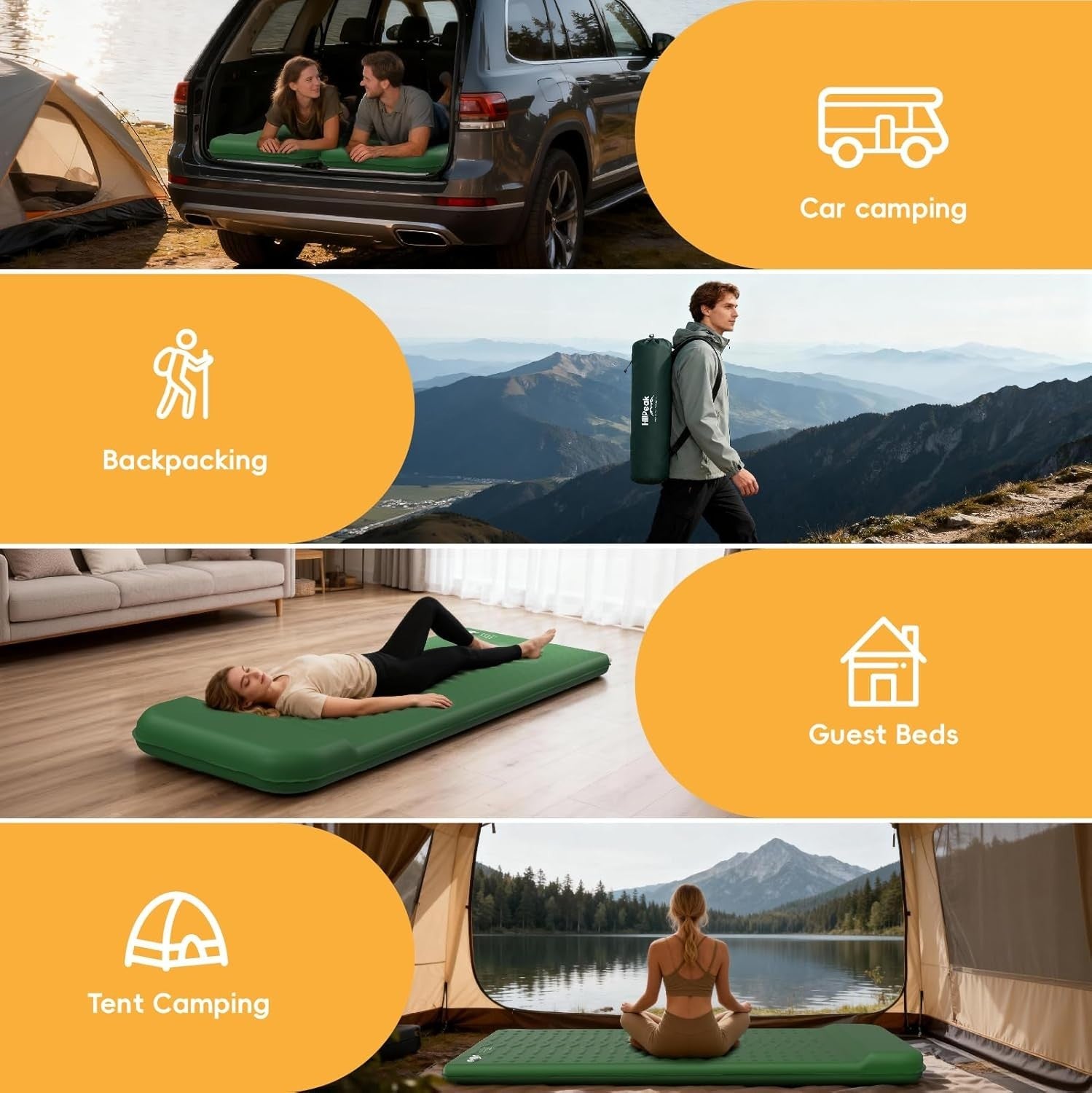 Memory Foam Camping Sleeping Pad with Pillow – Compact, Self-Inflating