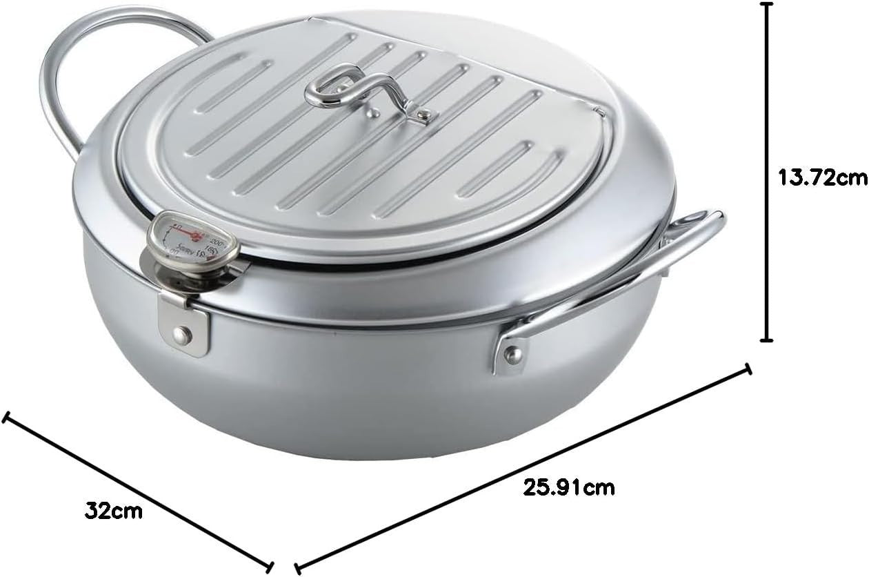 Japanese Tempura Deep Fryer Pot 3.1L With Lid Thermometer Iron