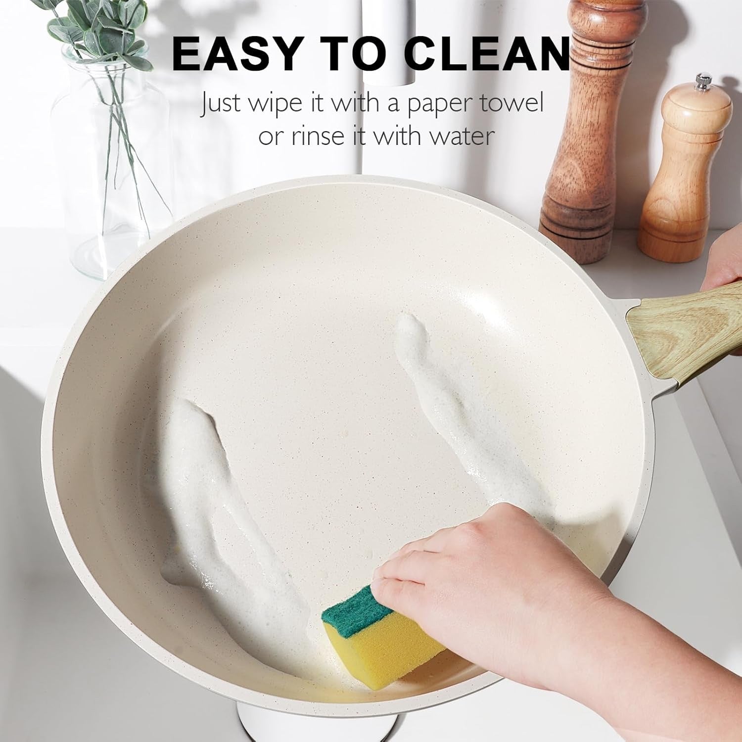 18Pcs White Ceramic Non-Stick Cookware Set with Glass Lids & Utensils, PFAS-Free