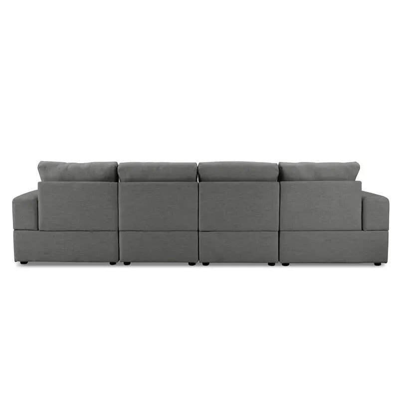 4 Seater Modular Sofa with Footstools Dark Grey Linen Padded Couch