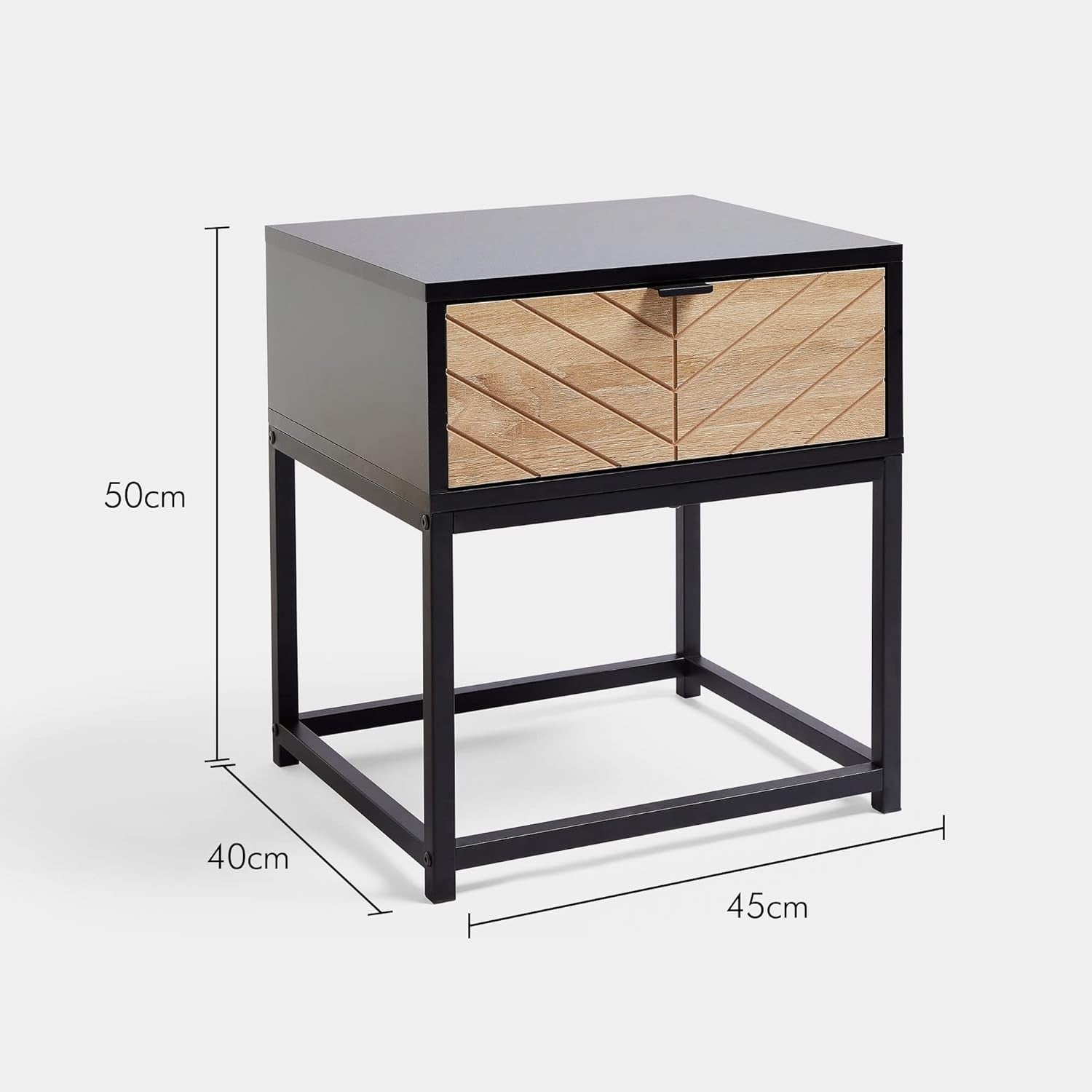 Set of 2 Modern Industrial Bedside Tables | Black & Light Wood Nightstands