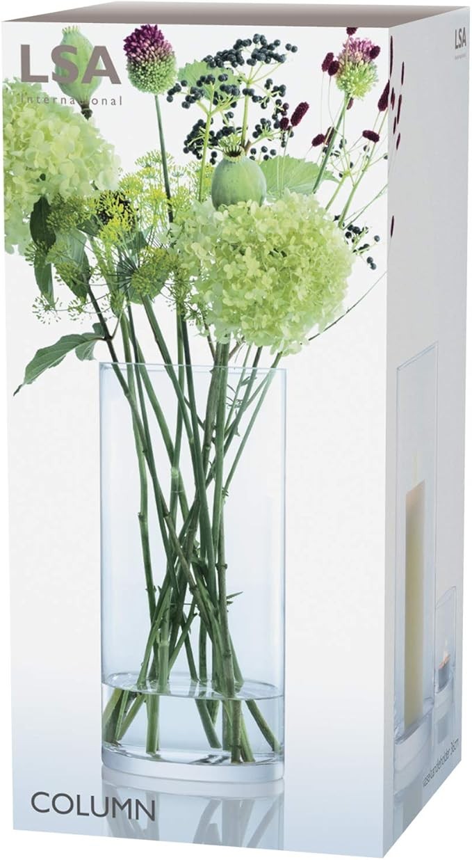 Tall Clear Glass Cylinder Vase 36cm Minimalist Flower Candle Holder Decor