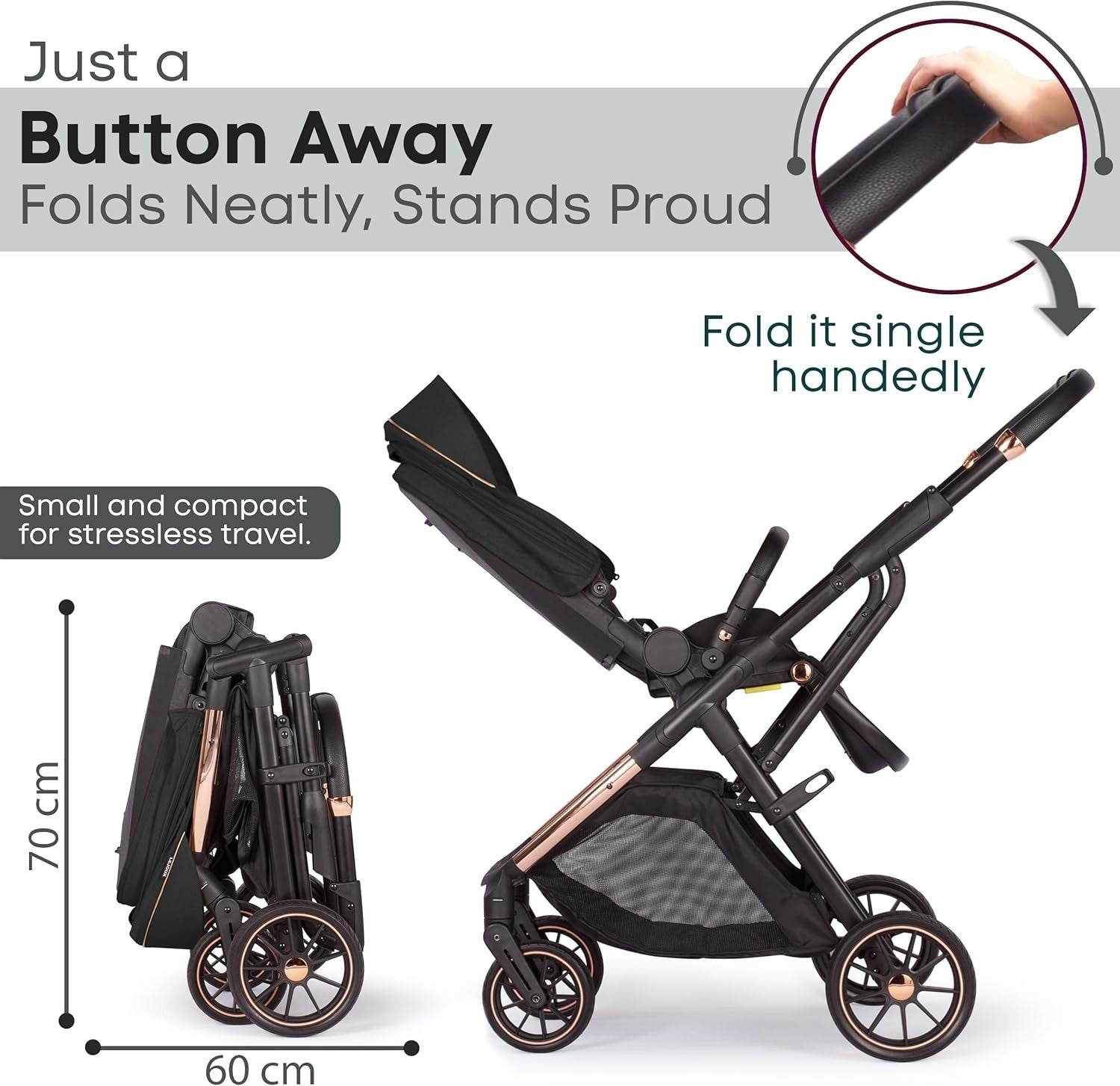 Lightweight Baby Pushchair Reclining Seat Smooth Suspension Compact Stroller