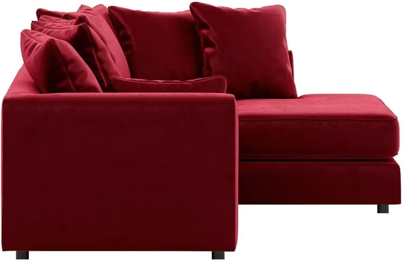 Red Plush Velvet 4 Seater L Shape Corner Sofa RH Chaise Full Foam Comfort