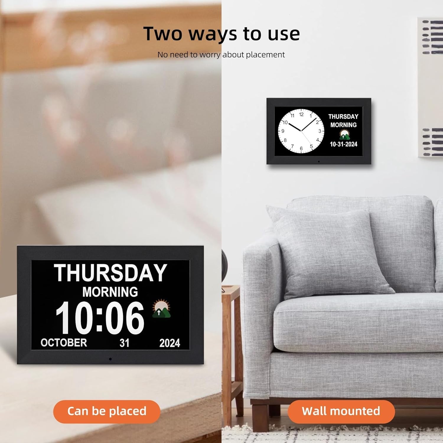 Large Digital Dementia Clock Date Day Time Alarm for Elderly Wall Desk
