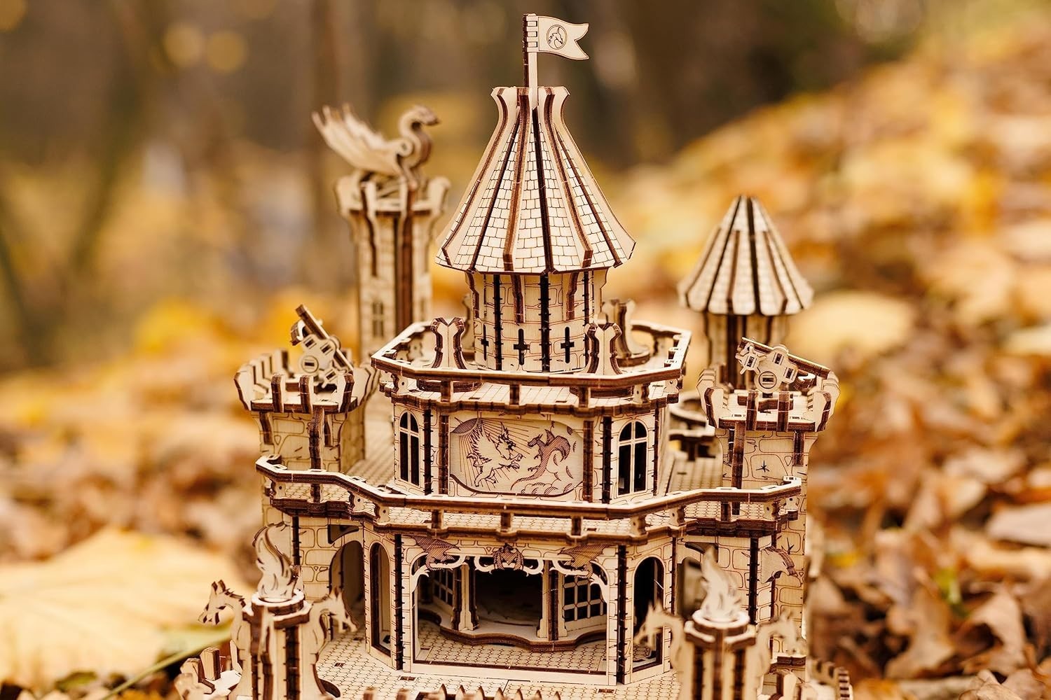 3D Wooden Puzzle Castle Kit w/ LED, Rotating Towers – 978 Pcs Gift Set