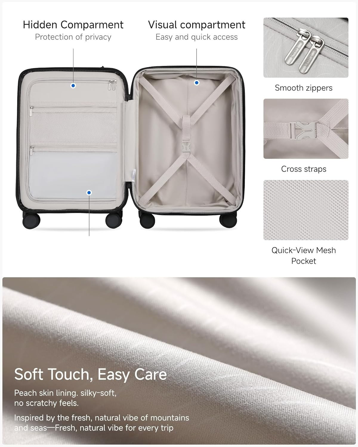 Blue Expandable Cabin Suitcase Hard Shell Laptop Pocket TSA Spinner