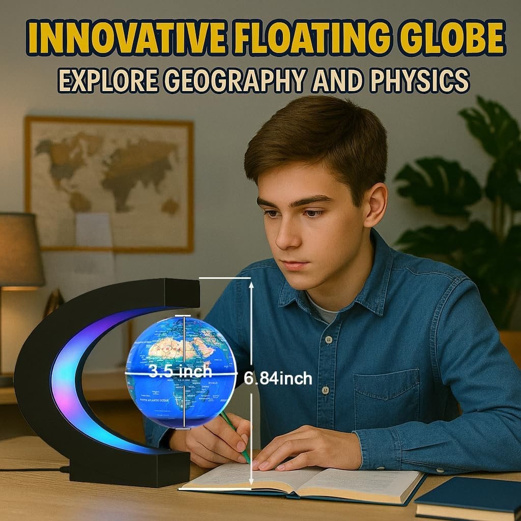Magnetic Levitating Globe Blue Color-Changing 7-Color LED Floating Lamp