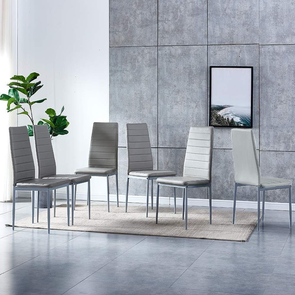 Modern Dining Table Set with 4 Grey Leather Chairs | Small Space Ready