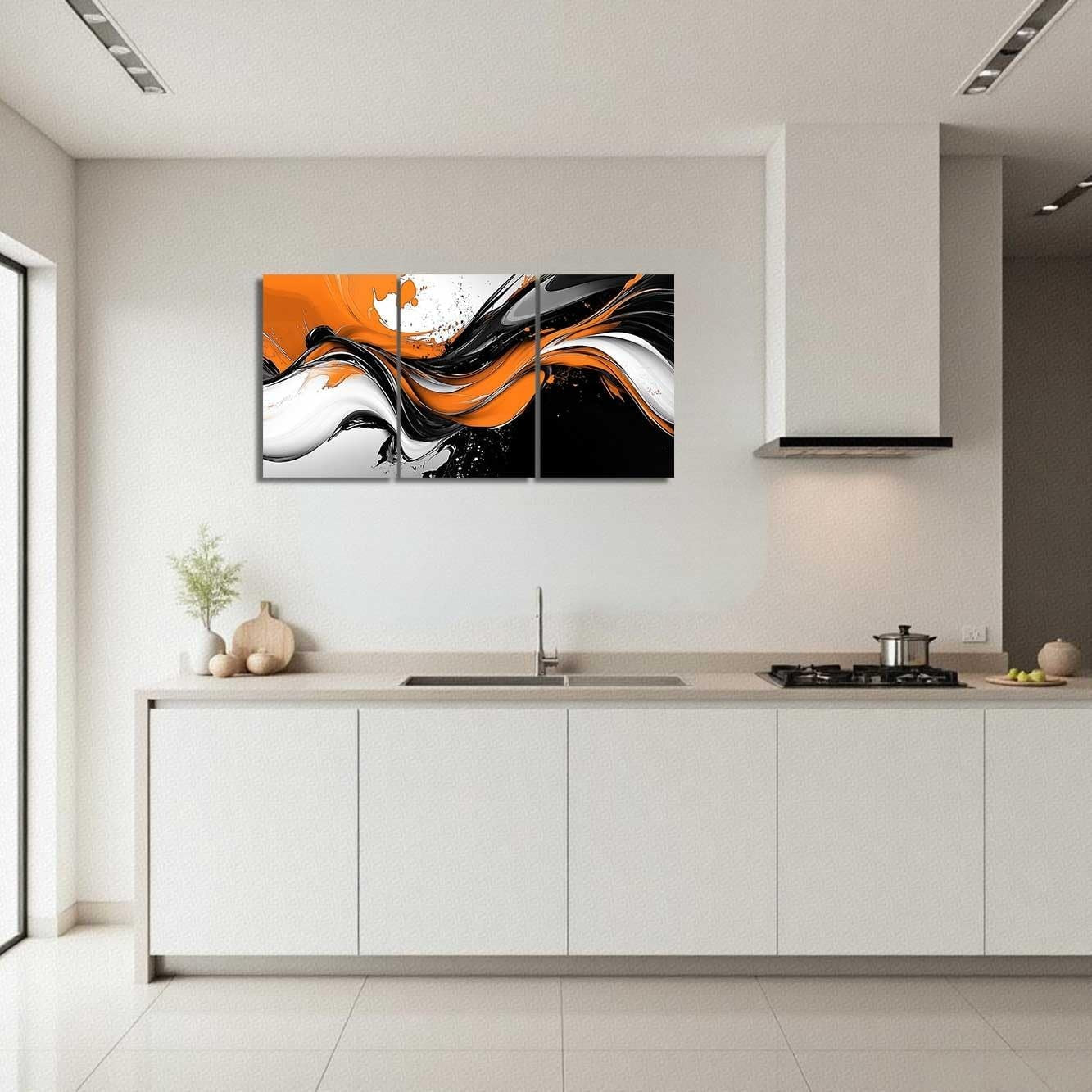 3-Piece Abstract Canvas Wall Art 11x14 in Black White Orange Modern Decor