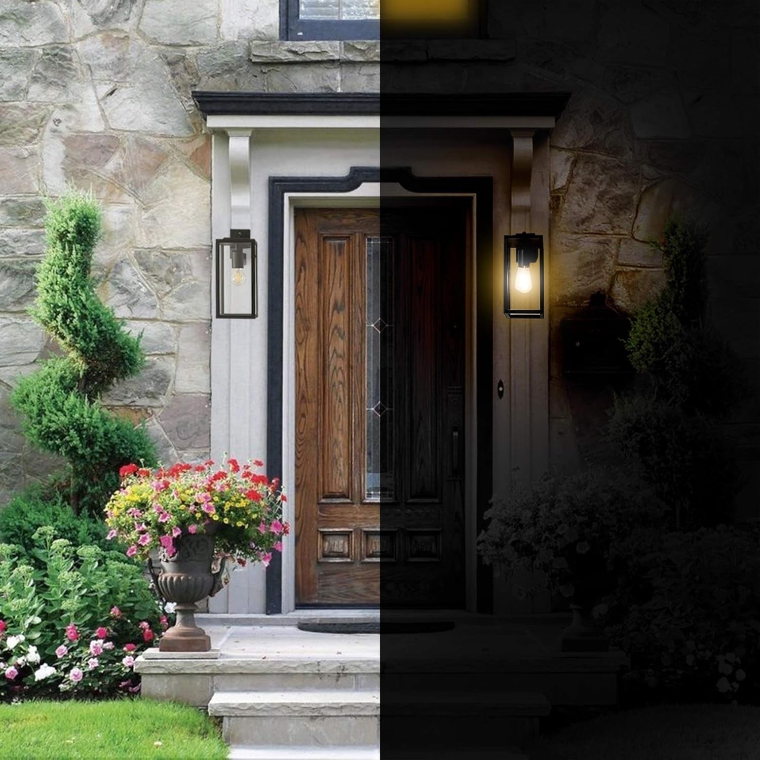 Outdoor Wall Lantern Black Modern Light, Waterproof Sconce for Porch Patio