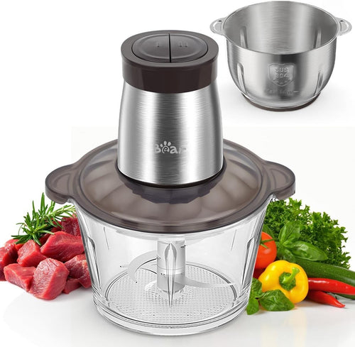 600W Electric Food Processor Chopper 2.9L Glass Bowl 2-Speed Meat Veg Fruit