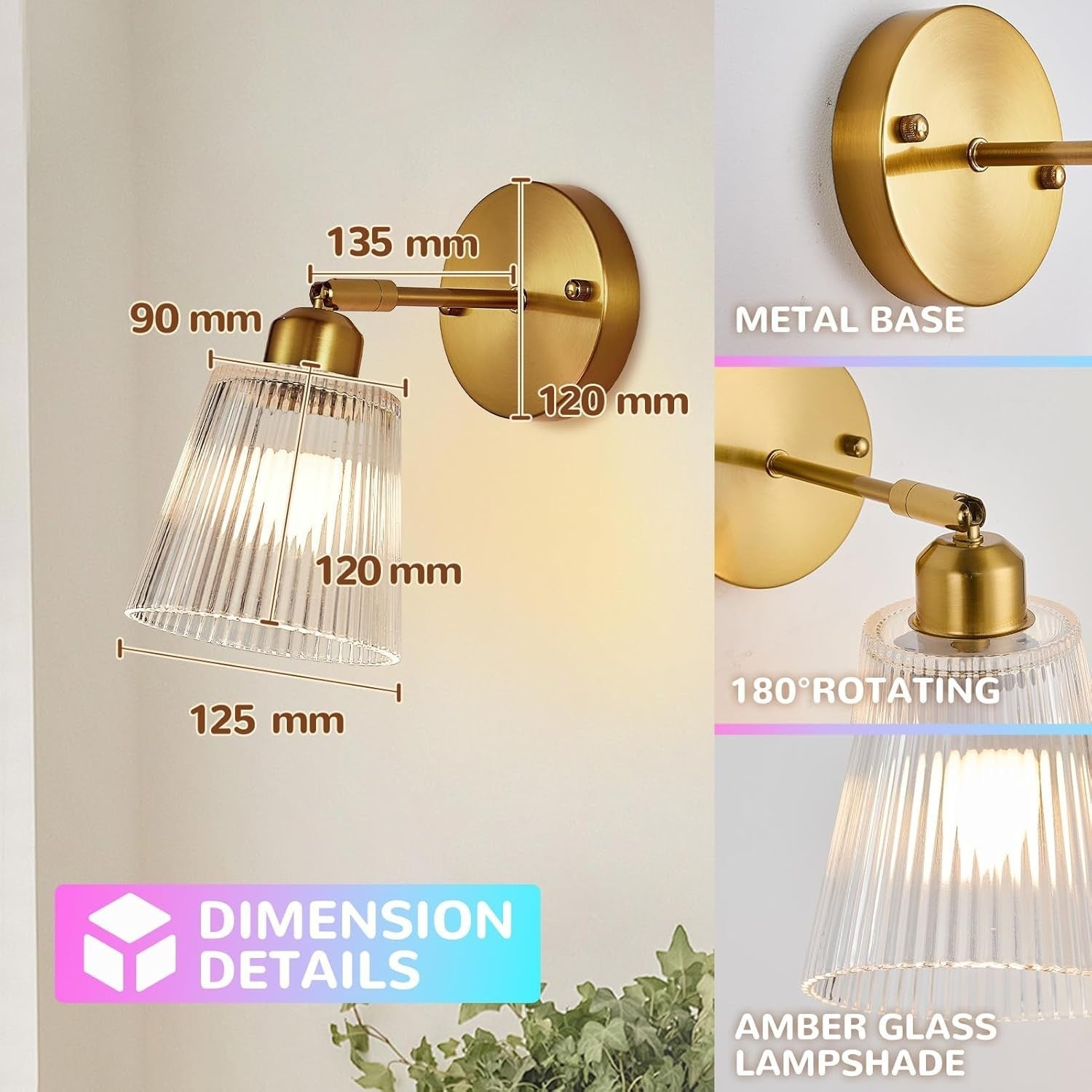 Wireless Rechargeable White Glass Wall Sconce, Remote Control LED Light