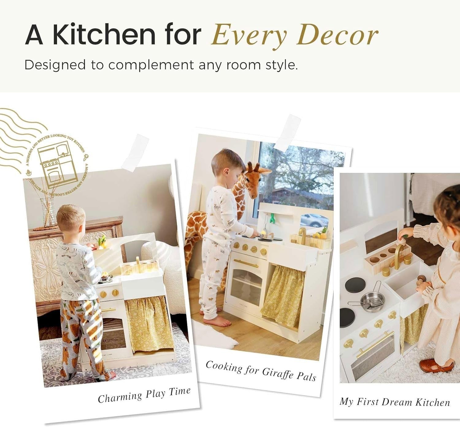 Wooden Kids Play Kitchen White w/ Cutting Food Accessories Set