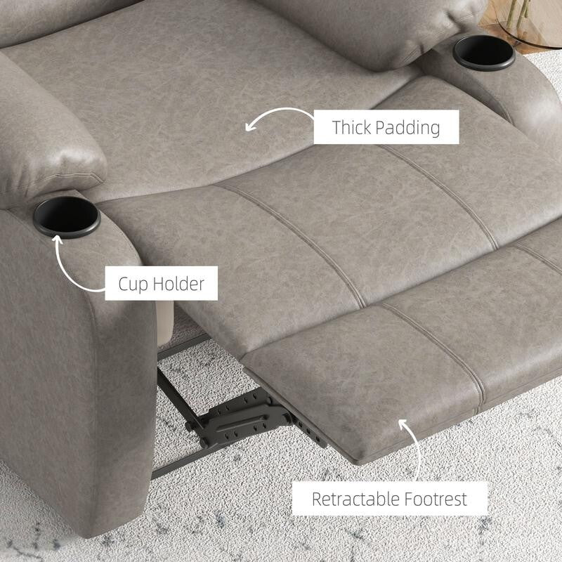 Microfibre Recliner Armchair w/ Cup Holders – Manual Chair w/ Leg Rest Brown