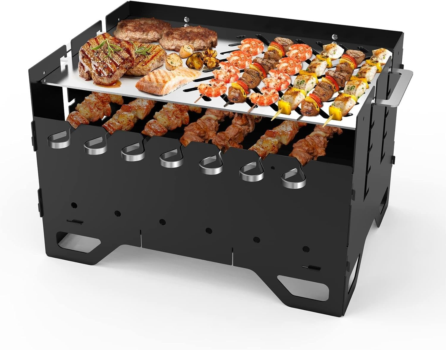 Portable Foldable Charcoal BBQ Grill with Skewers Set – Outdoor Camping Picnic