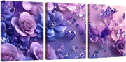 3‑Piece Butterfly & Flower Wooden Framed Canvas Art 20×25 cm Decor
