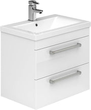 600mm Wall Hung White Bathroom Vanity Unit  Basin Gloss Storage Cabinet