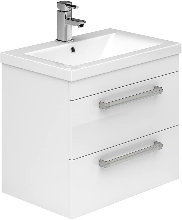 600mm Wall Hung White Bathroom Vanity Unit  Basin Gloss Storage Cabinet
