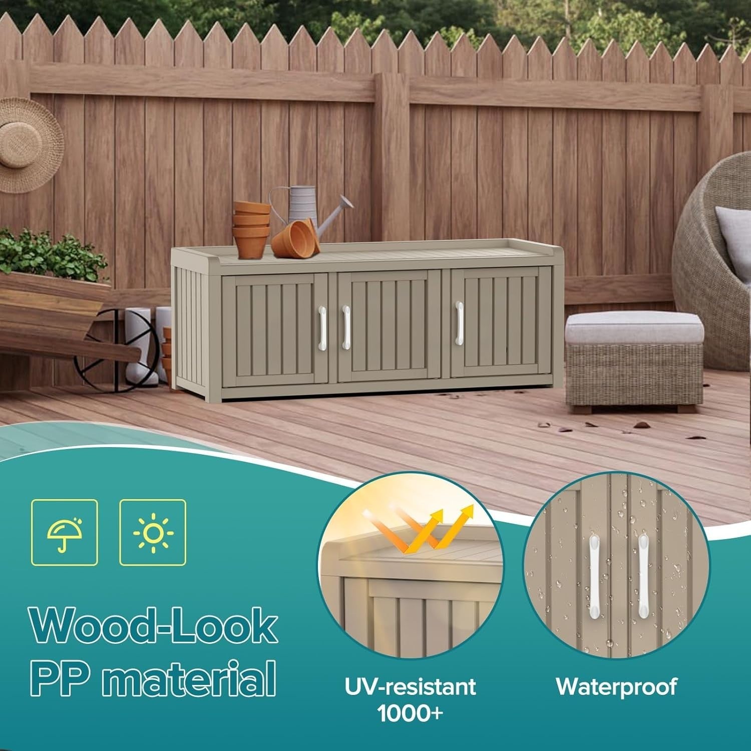 Large 3-Door Waterproof Shoe Cabinet Bench Indoor Outdoor 119x44x45.5cm Coffee