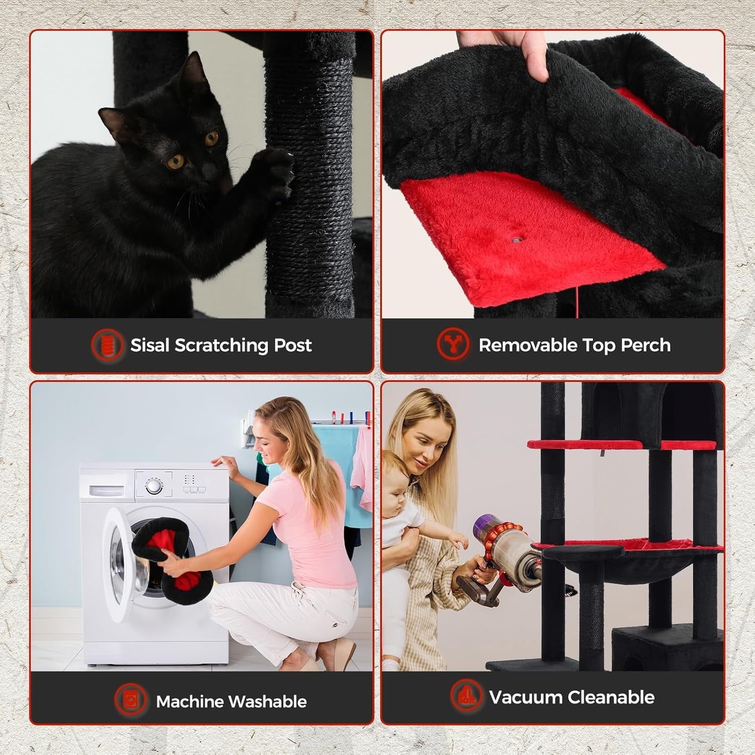 Large Cat Tree 175cm Multi-Level Tower with Condos Scratching Posts Hammock