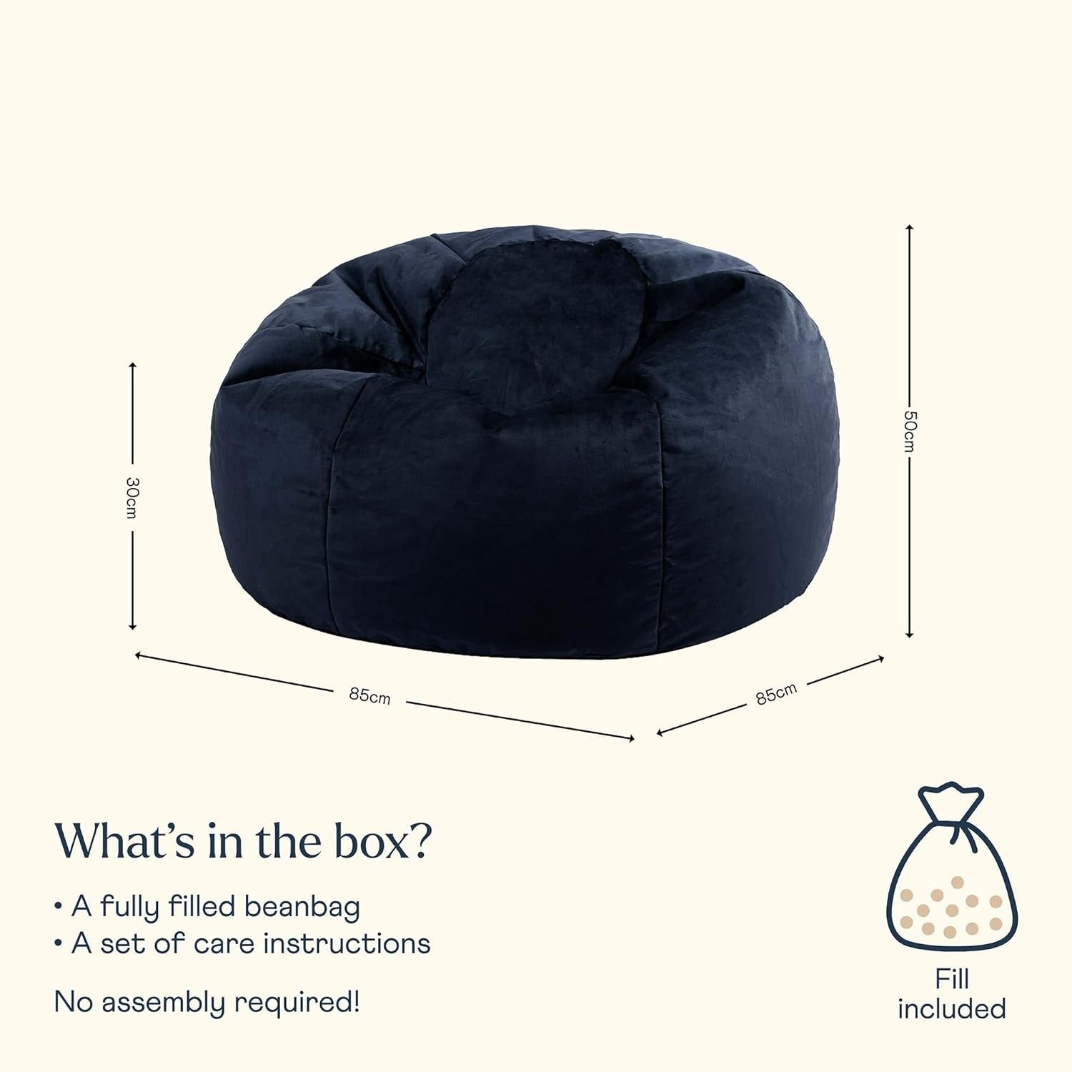 Large Velvet Bean Bag Chair Adults Kids Gaming Sofa Seat Midnight Blue