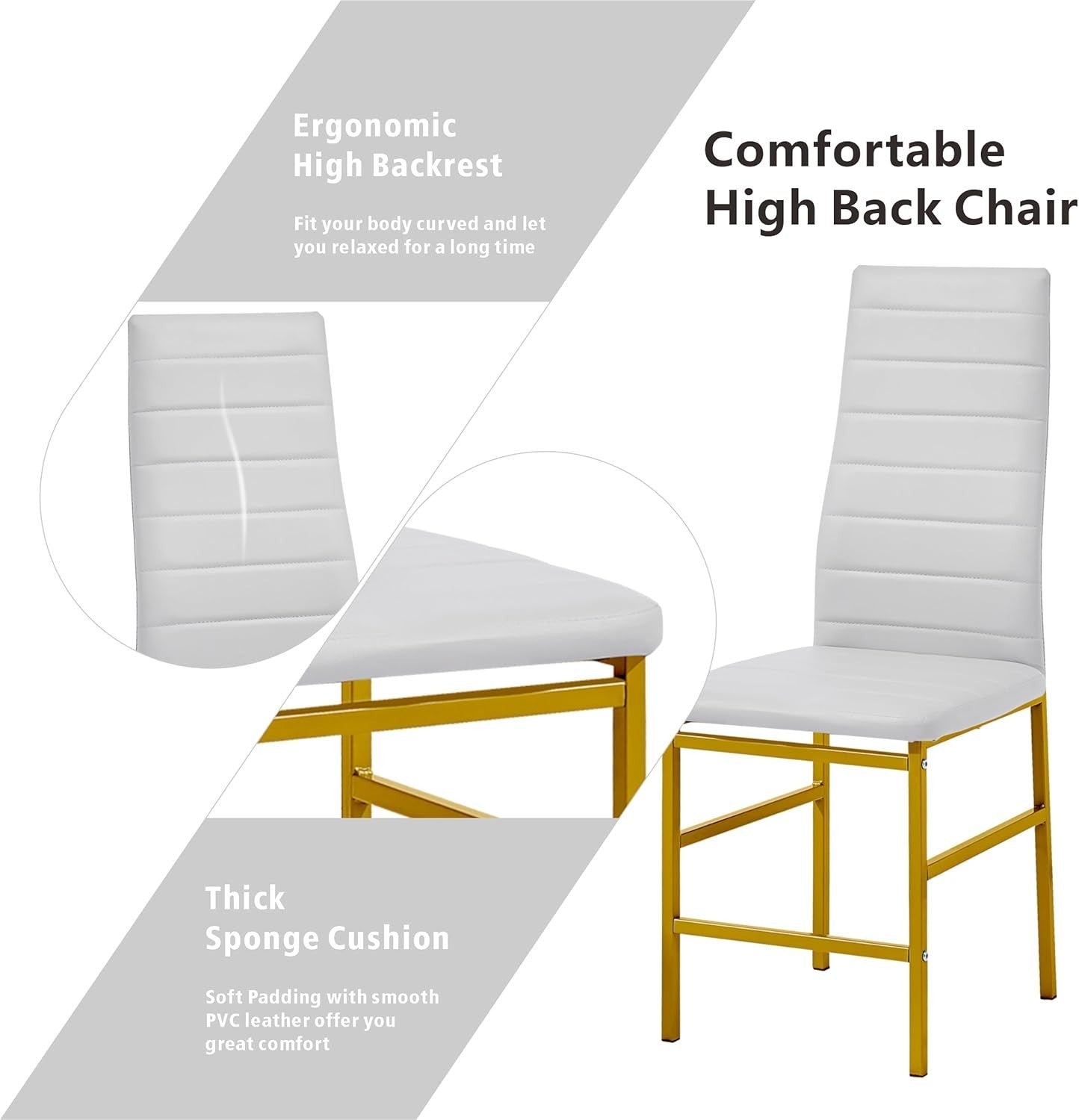 Gold Round Glass Dining Table Set 4 Faux Leather Chairs Compact Room
