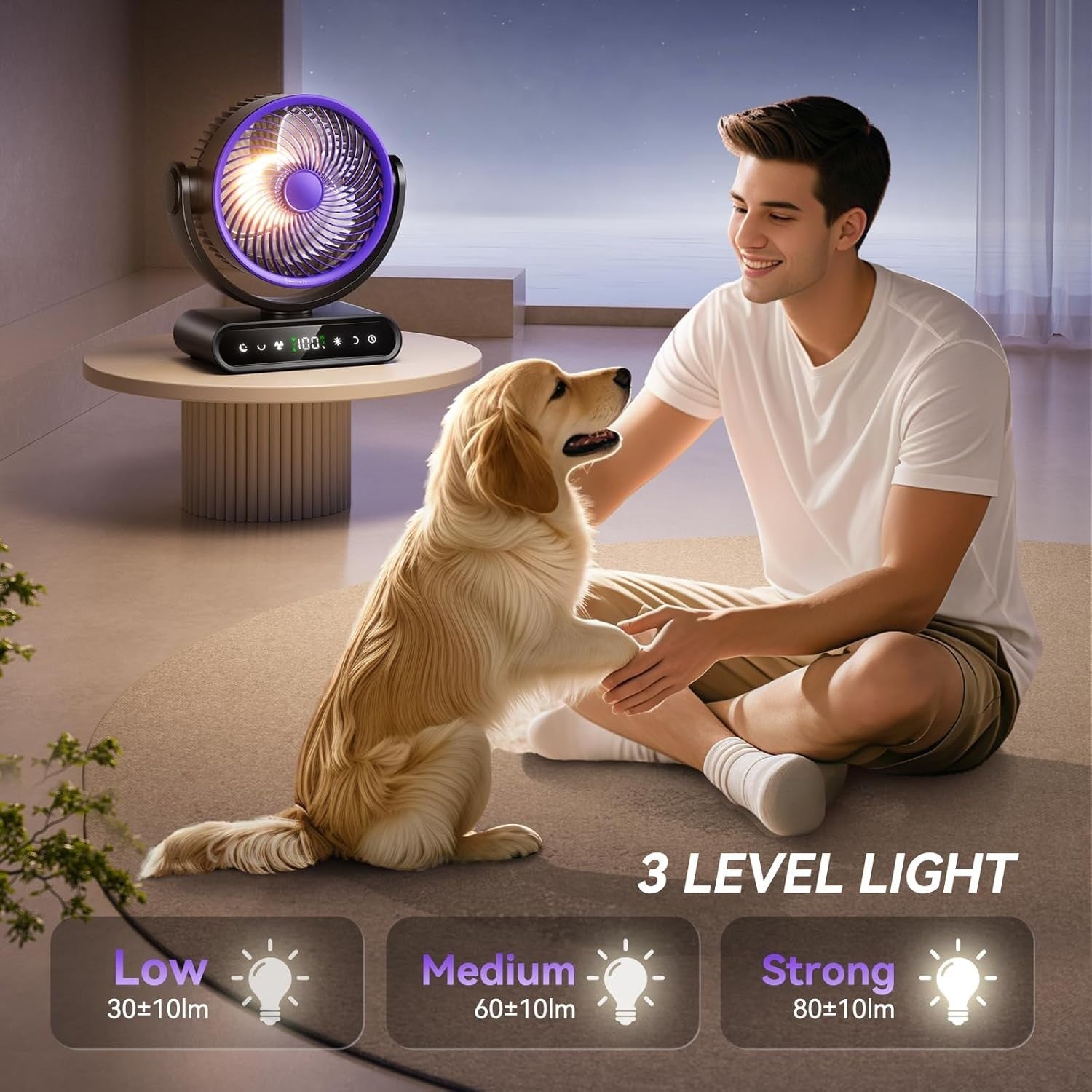 9" Rechargeable Air Circulator Fan – 40000mAh 5-Speed LED Display Khaki